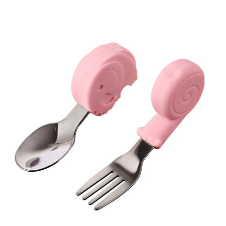 Tacamuri bebelusi 1-3 ani, lingura si furculita din inox si silicon, model animale, multicolor