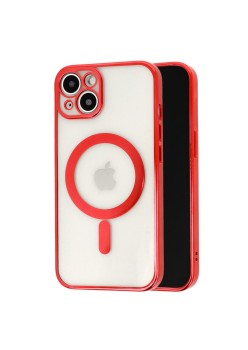 Husa MagSafe pentru Apple iPhone 14 Pro Max, Full Cover, Protectie camera, Margini colorate Electroplating, Magnetica, Incarcare Wireless, Flippy, Rosu