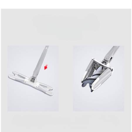 Mop Plat, Flippy, cu Sistem de Stoarcere, 2 Lavete Incluse, Lungime Telescopica 140 cm, Argintiu
