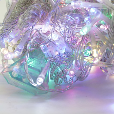 Instalatie Craciun Tip Perdea, 8 Jocuri de Lumini, Interconectabila, 2 m x 2 m, 240 LED-uri, Prelungitor 1.5 m, Fir transparent, Multicolor