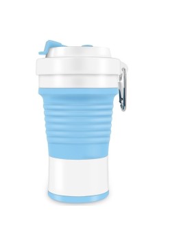 Pahar pliabil din silicon Flippy, pentru calatorii, camping, 750 ml, pai inclus, 11.6 x 19.3 cm, albastru