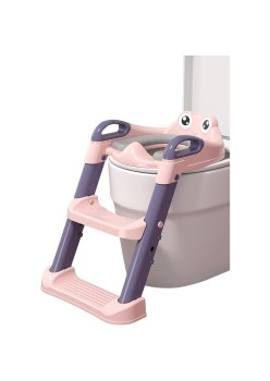 Reductor WC Copii cu Scaunel Inaltator, 1-7 Ani, Colac Moale, 2 Trepte Reglabile, Pliabil, cu Spatar si Manere, Roz-Mov