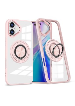 Husa de Protectie TPU, Flippy, pentru iPhone 16 Pro Max, Anticadere, cu Incarcare Wireless, Tehnologie Magsafe, Inel Magnetic Rotativ cu Functie de Suport, Transparent-Roz