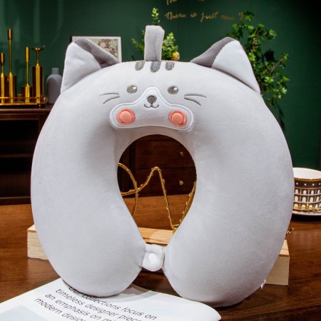 Pernă TravelCat, Suport Ergonomic pentru Gât și Cap, Spumă cu Memorie, 30x30 cm, Sistem de Prindere cu Capse, Gri