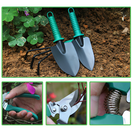Set 12 Unelte de Grădină cu Cutie, pentru Plantare și Îngrijire Plante, PVC & Carton, 37x28 cm, Verde – Complet pentru Grădinari