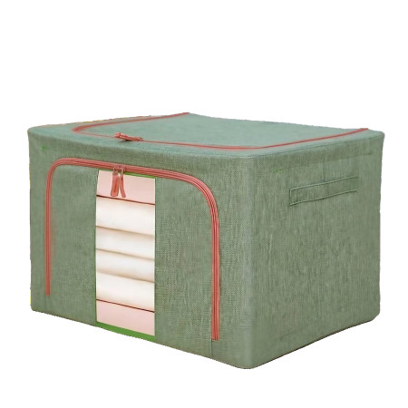 Cutie de Depozitare Pliabilă, 66L, Material Textil, Cadru Metalic, Fermoar Bidirecțional, Fereastră Frontală, 50x40x33 cm, Verde