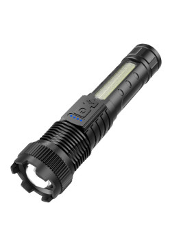 Lanterna LED Telescopica, Flippy, Incarcare USB, Raza 200 m, 100W, 2 Surse de Lumina, 1200 mAh, Model P50, 16 x 3.8 x 3 cm, Negru