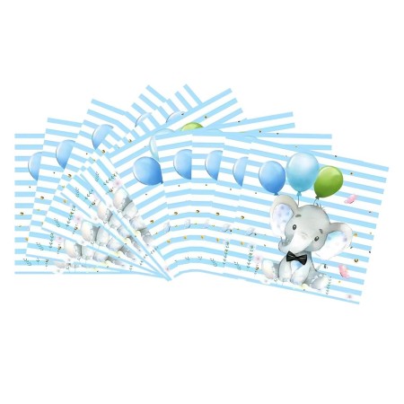 Set 20 de Servetele de Masa, Flippy, Imprimeu Elefant, din Hartie, 16.5 x 16.5 cm, Albastru