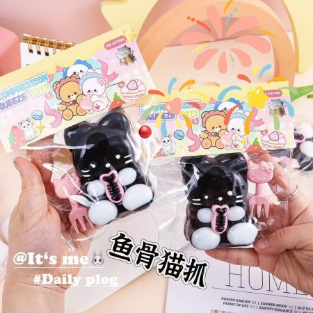 Jucarie Antistres Squishy, Flippy, cu Revenire Lenta, Model Pisicuta, Ambalaj Transparent, Negru
