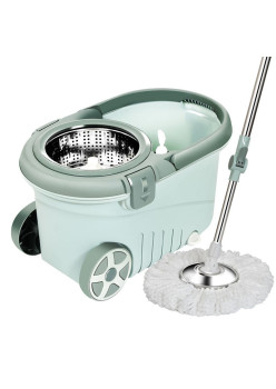 Set mop rotativ cu galeata Flippy, material plastic si microfibra, o rezerva inclusa, rezistent, cu dop scurgere, vas detasabil, orificiu pentru solutie, pentru interior, capacitate 8 l, verde