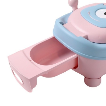 Olita pentru Copii, Flippy, +6 luni, Compartiment Detasabil, cu Capac, Antiderapanta, din Plastic, Colac Moale, Model Animat Ciclop, cu Maner, 33 x 21 x 45 cm, Albastru/Roz