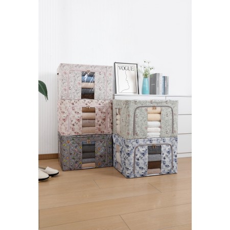 Cutie De Depozitare, Flippy, Pentru Haine, Lenjerie, Sosete Si Sutiene, Material Textil, 66L, Model Fluturasi, Canvas, Gri