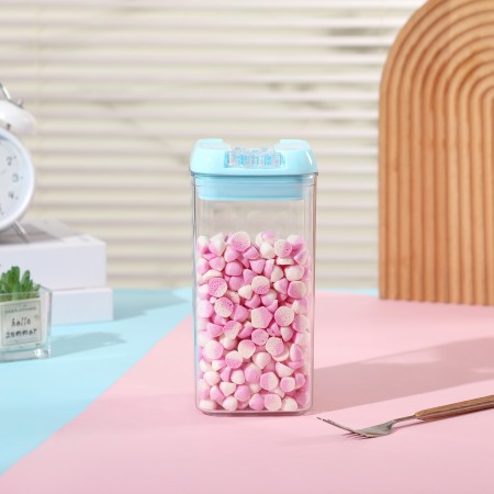 Cutii de Depozitare Alimente, Flippy, Set din 6 Cutii de tip Container, 2x0.5 l, 2x0.8 l, 2x1.2 l, Recipiente pentru Cereale in Bucatarie,  Transparente cu Capac Albastru-Alb