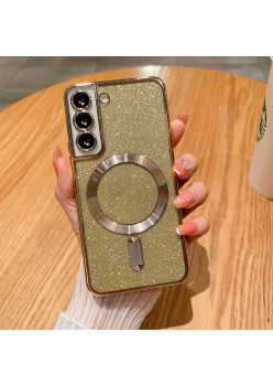 Husa de Protectie 2 in 1, Flippy, pentru Samsung Galaxy S24+, Glitter Chrome Magsafe, din TPU, Magnetica, cu Protectie Lentila, Auriu