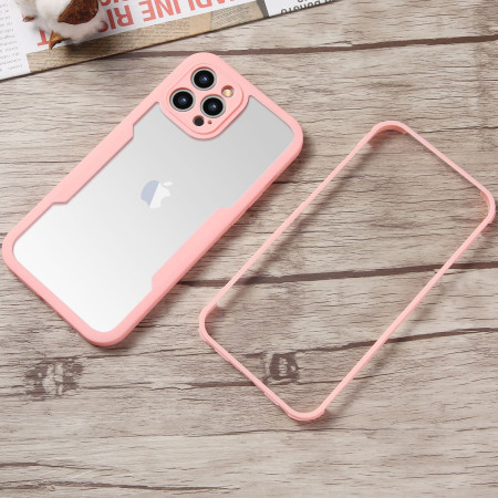 Husa Max Defence pentru iPhone 12 , Bumper Roz, Fata Dubla Transparenta, Protectie Antisoc Full 360 ( fata, spate, margini ), Flippy