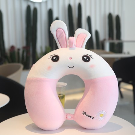 Pernă Ergonomică BunnyComfort, Suport pentru Gât și Cap, Spumă cu Memorie, 30x30 cm, Prindere cu Capse, Roz-Alb