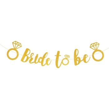 Banner Bride To Be, Flippy, Dimensiune 30x20 cm, Rola de Ata Inclusa, Tematica Nunta, Decoratiune Party, Auriu