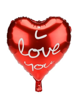 Balon din Folie Metalizata, Flippy, Figurina Inima, Model I Love You Scris de Mana, Tema Ziua Indragostitilor, 45 cm, Ambalaj Individual, Pai Inclus, Umflare cu Aer sau Heliu, Rosu