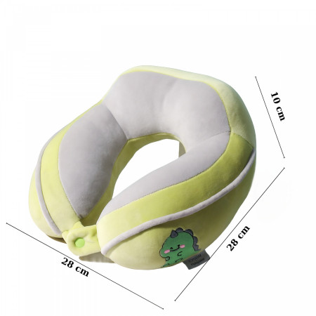 Pernă de Călătorie Ergonomică pentru Gât și Cap, Umplutură din Bumbac, Confort Maxim, Model Brodat Crocodil, 28x28x10 cm, Verde