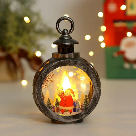 Decoratiune Craciun tip Felinare cu baterii, 13.5 x 9 cm,Lumanare cu geam si inscriptie Mos Craciun,lumina alb cald,baterii incluse,Bronz Argintiu