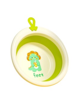 Cada Pliabila pentru Baie pentru Copii, Flippy, Cadita pentru Bebelusi, Model Rotund cu Dinozaur, Verde, 30x30x3.7 cm, 4L
