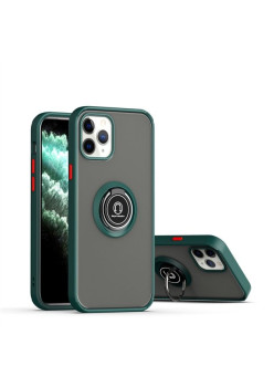 Husa Anti Fall Metal Bracket pentru Apple iPhone 14 Pro Max, Rezistenta la socuri, Margini colorate, Cu inel de prindere magnetic, Flippy, Verde
