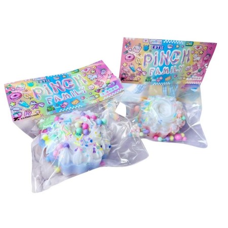 Jucarie Antistres Squishy, Flippy, cu Revenire Lenta, Model Prajitura, 8x8 cm, 90g, Ambalaj Transparent, Multicolor