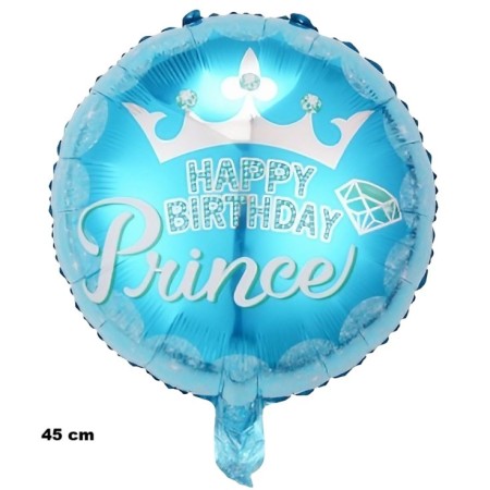Balon din Folie Metalizata, Flippy, Figurine, Model Prince, Happy Birthday, Tematica Aniversare, 45 cm, Ambalaj Individual, Pai Inclus, Umflare cu Aer sau Heliu, Multicolor