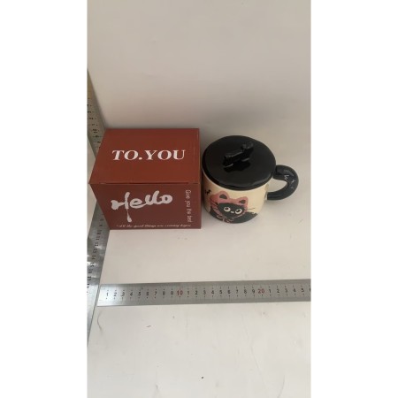 Cana ceramica, Flippy, Model in cutie, cu capac, Roz-Negru