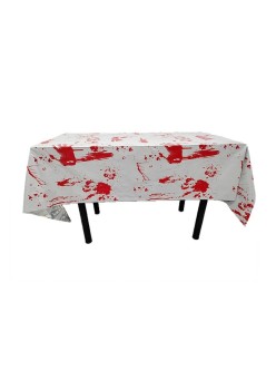 Fata de Masa, Flippy, din Folie, Imprimeu Halloween - Help Me, 137 x 274 cm, Alb/Rosu