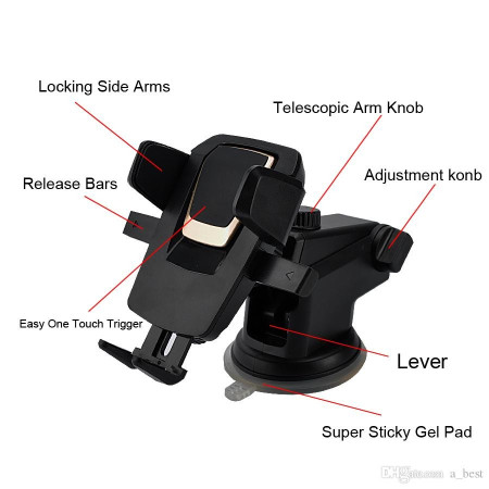 Suport auto pentru telefon, 2nd A1 Telescopic cu Ventuza Negru