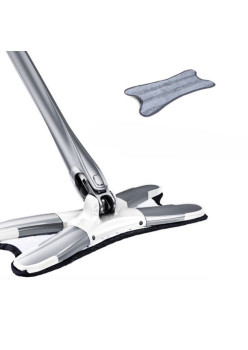 Mop Plat, Flippy, cu Sistem de Stoarcere, 4 Lavete Incluse, Lungime Telescopica 140 cm, Argintiu