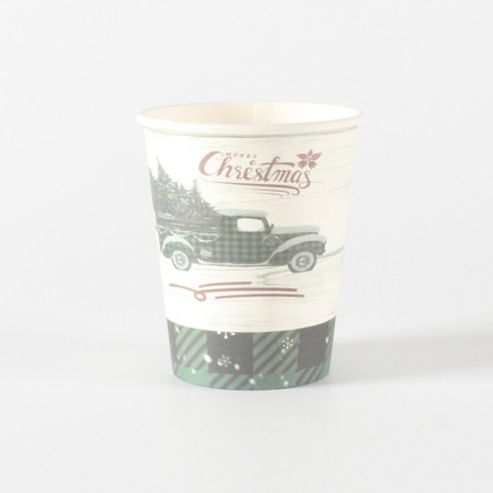 Set 10 Pahare, Flippy, Imprimeu Masina de Craciun, din Carton, 250 - 300 ml, 7.5 x 8.4 x 5.3 cm, Multicolor