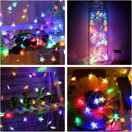 Instalatie Craciun Model cu Stelute, Tip Liniara, 3.5 m, 30 de LED-uri, cu Baterii, Multicolor