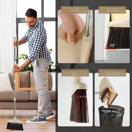 Set matura si faras cu coada, Flippy, Pentru uz casnic, Plastic/Otel, Maro/Bej, Depozitare verticala, 26x25.5x83 cm