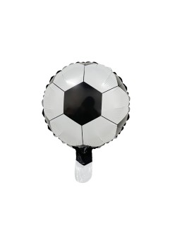 Balon din Folie Metalizata, Flippy, Mini Figurine, Model Minge de Fotbal, Tematica Aniversare, 30x24 cm, Ambalaj Individual, Pai Inclus, Umflare cu Aer sau Heliu, Alb-Negru