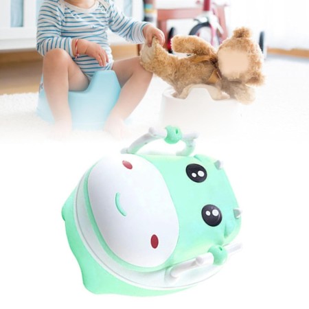 Olita pentru Copii, Flippy, +1an, Portabila, Design Vacuta cu Capac, Model Prietenos, Non-Toxic, cu Manere, Compartiment Detasabil, Perie Inclusa, Usor de Curatat, Verde