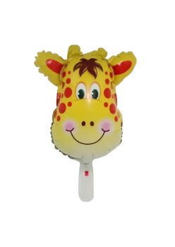 Balon din Folie Metalizata, Flippy, Mini Figurine Animalute, Model Girafa, Tematica Aniversare, 32x45 cm, Ambalaj Individual, Pai Inclus, Umflare cu Aer sau Heliu, Multicolor