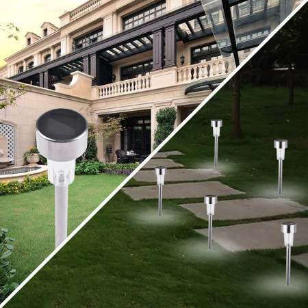 Lampă Solară LED pentru Grădină - Iluminare Decorativă, Rezistentă la Intemperii, Senzor Automat, Multicolor, Argintie