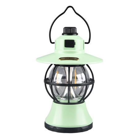 Lampă Camping Retro Portabilă, Felinar Vintage LED, 1200mAh, Reîncărcabilă USB, 3 Moduri de Iluminare, Intensitate Reglabilă, 5W, ABS, Mint, 20 cm