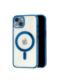 Husa MagSafe pentru Apple iPhone 14 Pro Max, Full Cover, Protectie camera, Margini colorate Electroplating, Magnetica, Incarcare Wireless, Flippy, Albastru