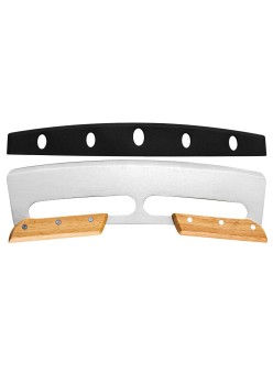 Taietor Feliator de Pizza, Flippy, din Otel Inoxidabil, cu Capac, Maner din Doua Bucatie, din Lemn, Antialunecare, Lama Neteda si Ascutita, 34x10 cm, Maro