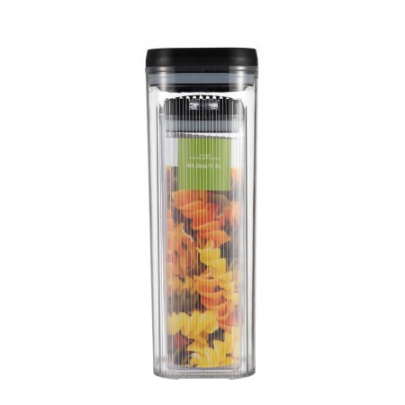 Cutii de Depozitare Alimente, Flippy, Set din 5 Cutii de tip Container, Recipiente pentru Cereale in Bucatarie,  Transparente cu Capac Negru