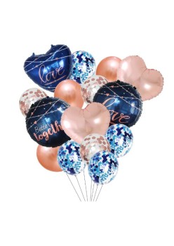 Set 15 baloane pentru Nunta, Flippy, baloane pentru decor, din folie de aluminiu,  30 x 50 cm, Rose / Albastru