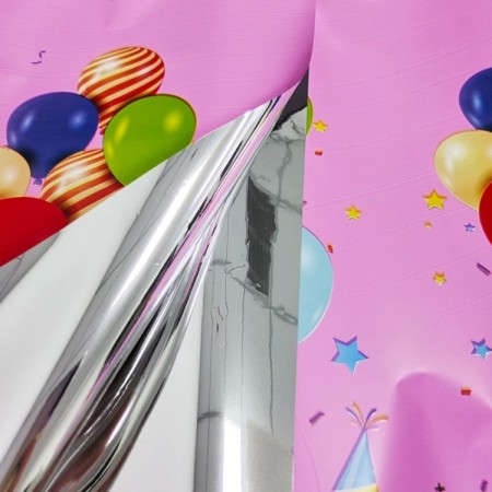 Fata de Masa, Flippy, din Folie, Imprimeu Happy Birthday cu Baloane, 137 x 274 cm, Roz