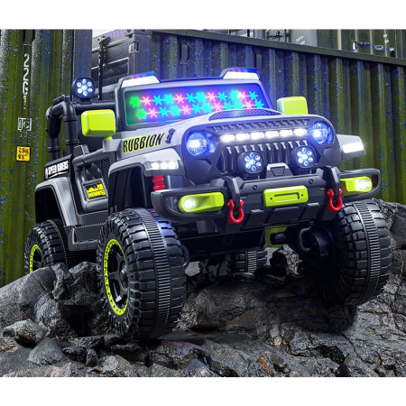 Mașină Electrică pentru Copii, Flippy, Off-Road, Conectare Bluetooth, telecomandă, Tracțiune Integrală, Lumina Intermitenta, Baterie 12V 7Ah, 120x63x68cm, Gri