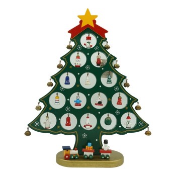 Decoratiune Craciun, Brad, Verde, 15 cavitati cu ornamente, 25.5 cm x 33 cm, Lemn, Flippy