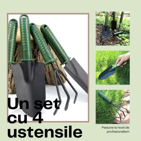  Unelte Grădină Compacte, Set 4 pentru Plantare și Îngrijire Plante, Material PVC + Carton, 25x8.5 cm, Verde