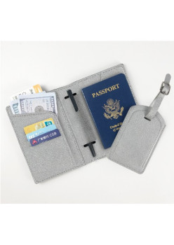 Portofel pentru Pasaport si Carduri, Flippy, 23x16 cm, 70g, din Piele PU, Suport Pix, Accesoriu Suport Eticheta, Unisex, Multifunctional, Argintiu