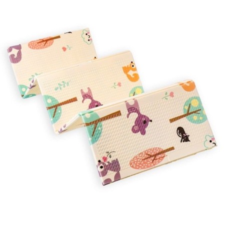 Covoras pentru Copii, Flippy, cu 2 Fete, Model Caprioare/Panda, din XPE+PE, Impermeabil, Antiderapant, Protectie Termica, +3 Luni, Pliabil, 150 x 200 x 1 cm, Multicolor